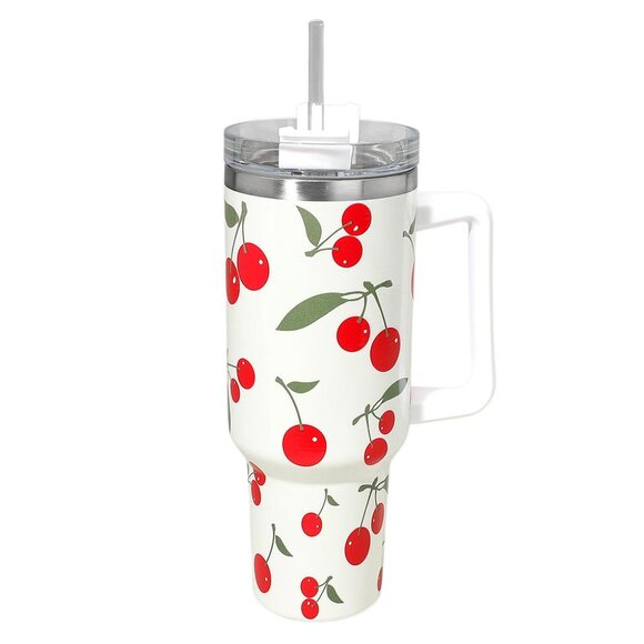 40 oz NEW Cherry Print Stainless Steel Hot Cold Travel Mug Tumbler Cup Mug - Picture 5 of 6
